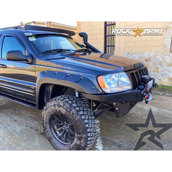 Pare chocs avant acier avec porte treuil (modèle XL) de marque Rock Army pour Jeep Grand Cherokee WJ, WG
